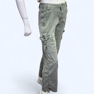 Trendy high rise cargo pants in a muted sage green